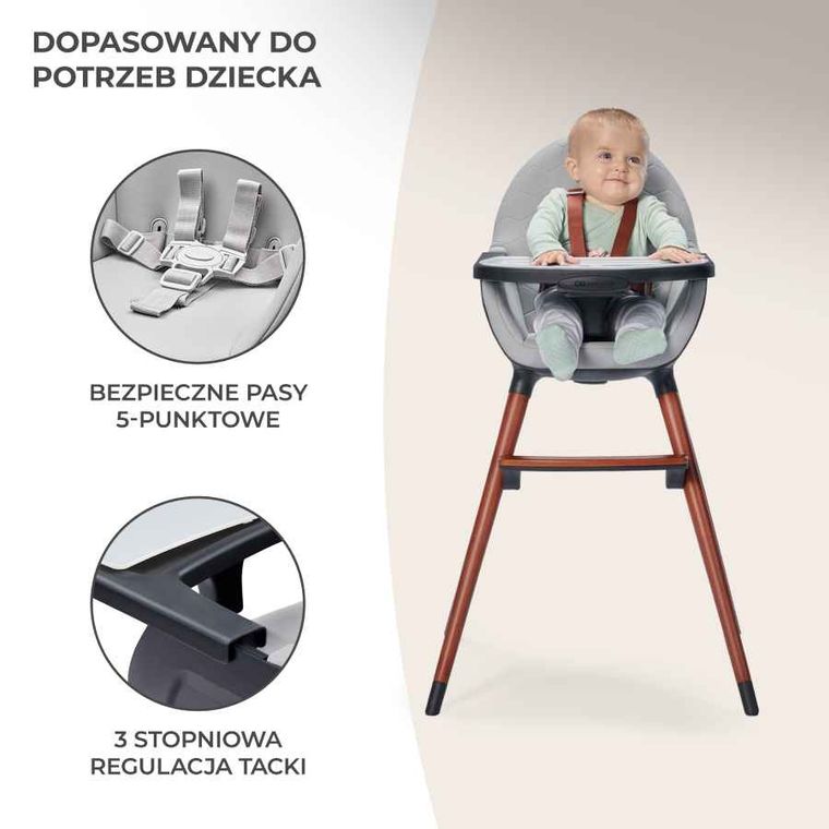 Kinderkraft, Fini, krzesełko do karmienia, 2w1, szare