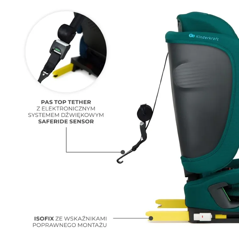 Kinderkraft, FIX2GO, i-Size, fotelik samochodowy, Green, 76-150 cm