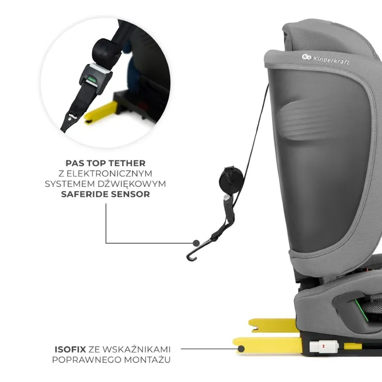 Kinderkraft, FIX2GO, i-Size, fotelik samochodowy, Grey, 76-150 cm