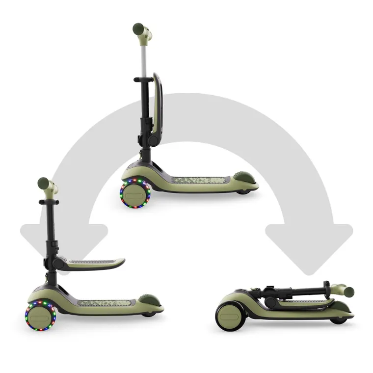 Kinderkraft, Halley 2, hulajnoga 3-kołowa, balansowa 2w1, LED, Grassland Green