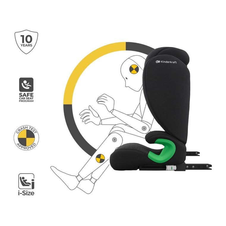 Kinderkraft, Junior Fix 2 Plus, i-Size, fotelik samochodowy, black, 100-150 cm