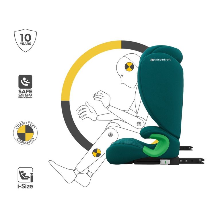 Kinderkraft, Junior Fix 2 Plus, i-Size, fotelik samochodowy, green, 100-150 cm