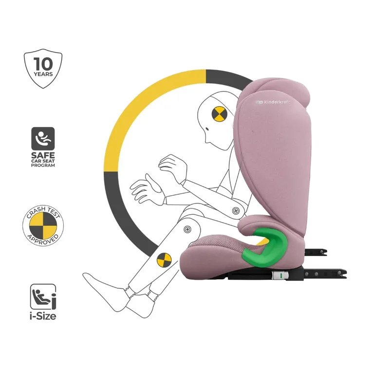 Kinderkraft, Junior Fix 2 Plus, i-Size, fotelik samochodowy, pink, 100-150 cm