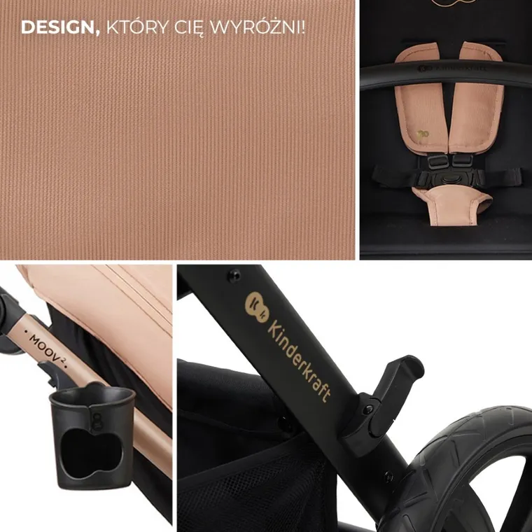 Kinderkraft, Moov 2 Air, wózek wielofunkcyjny, 3w1, Sand Beige