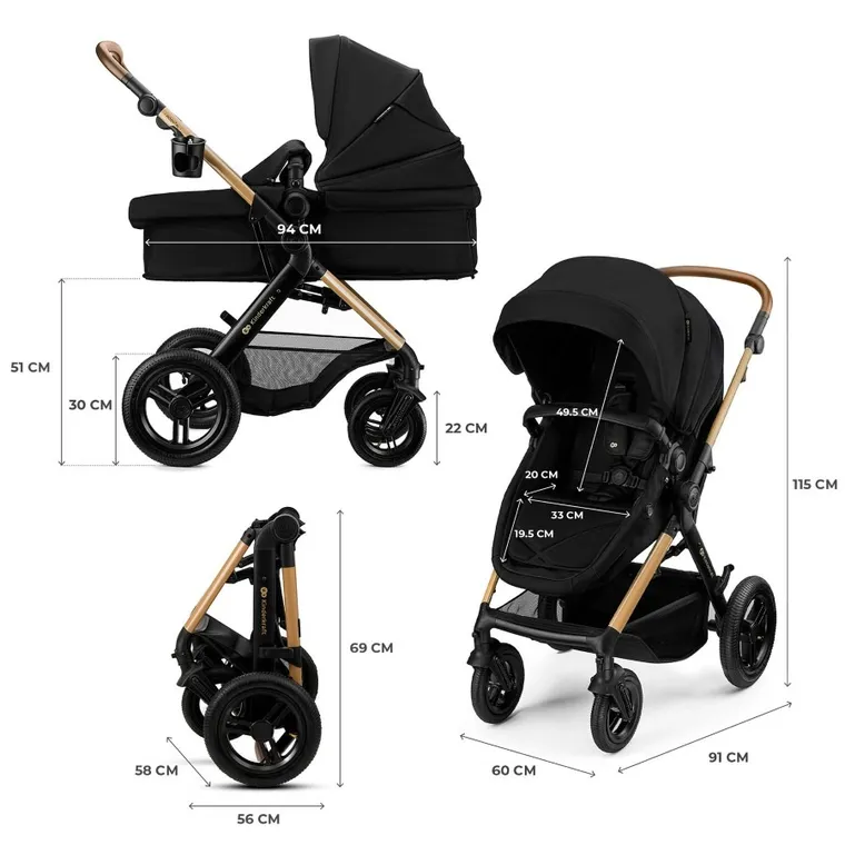 Kinderkraft, Moov 2 XL Air, wózek wielofunkcyjny, Pure Black