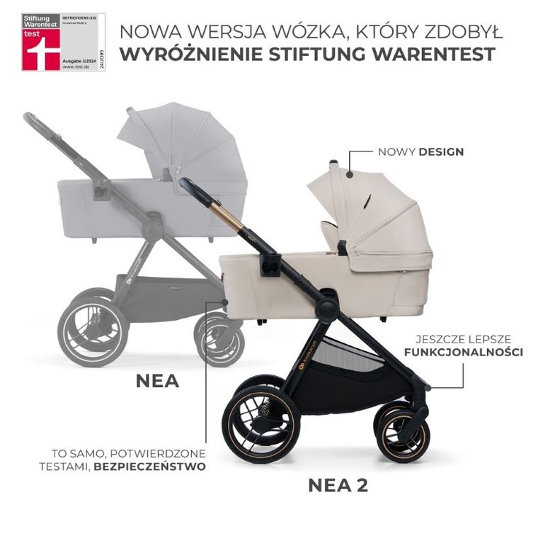 Kinderkraft, Nea 2, wózek wielofunkcyjny 2w1, Soft Beige