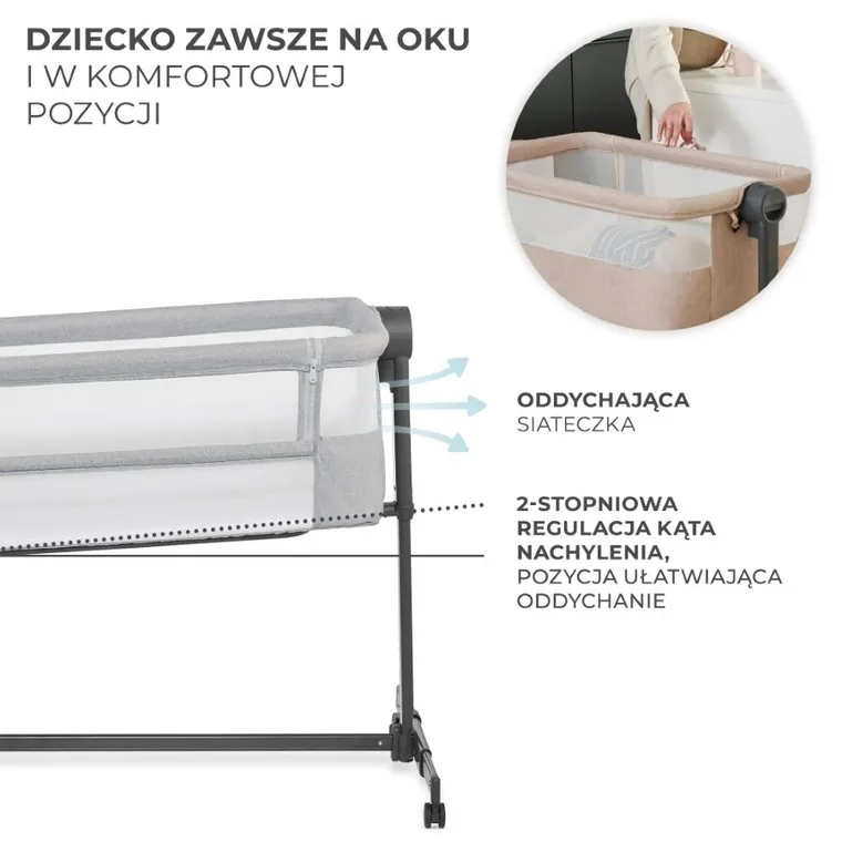 Kinderkraft, Neste Up 2, łóżeczko dostawne, light grey
