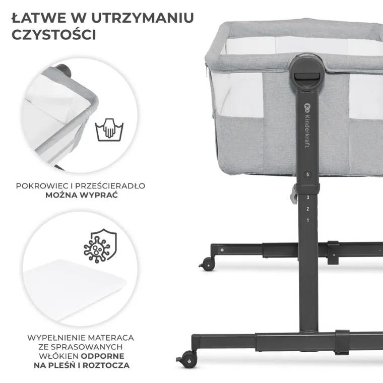 Kinderkraft, Neste Up 2, łóżeczko dostawne, light grey