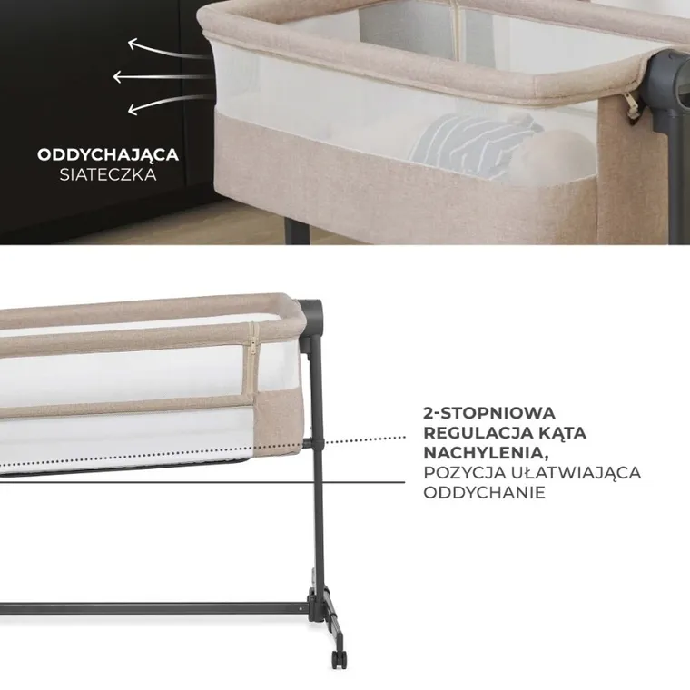 Kinderkraft, Nestee Up 2, łóżeczko dostawne, beige