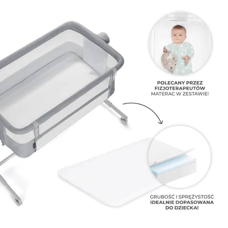 Kinderkraft, Nestee Up 2, łóżeczko dostawne, full light grey