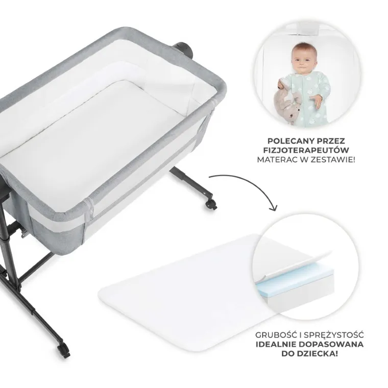 Kinderkraft, Nestee Up 2, łóżeczko dostawne, light grey
