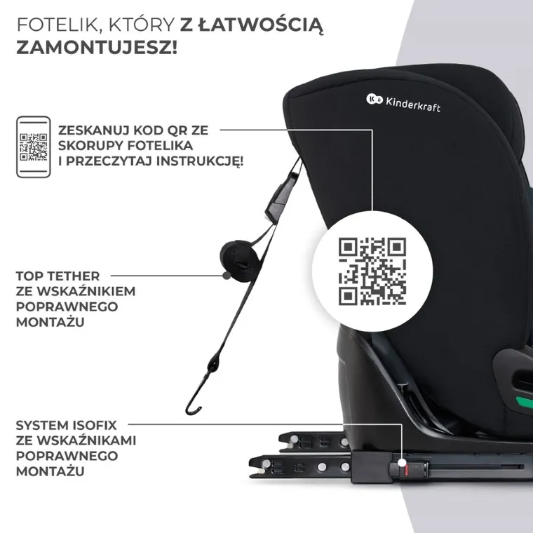 Kinderkraft, Oneto 3, I-size, fotelik samochodowy, Graphite Black, 76-150 cm