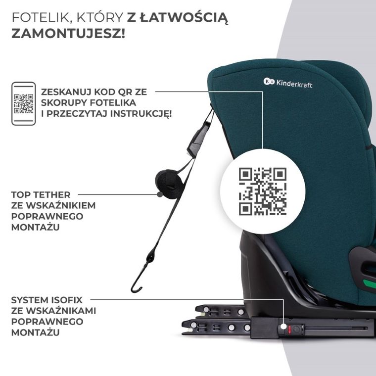 Kinderkraft, Oneto 3, I-size, fotelik samochodowy, Harbour Blue, 76-150 cm