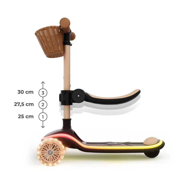 Kinderkraft, RAKET UP, hulajnoga 3-kołowa LED, 2w1, Beige