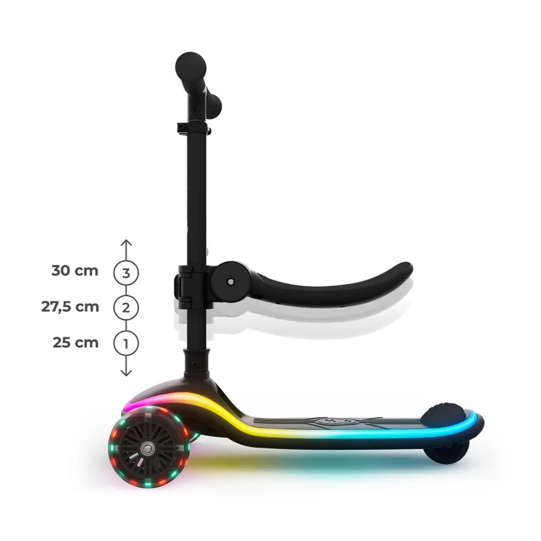 Kinderkraft, RAKET UP, hulajnoga 3-kołowa LED, 2w1, Black