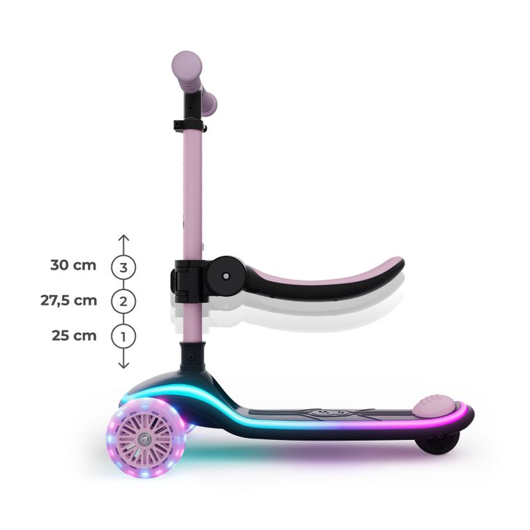 Kinderkraft, RAKET UP, hulajnoga 3-kołowa LED, 2w1, Pink