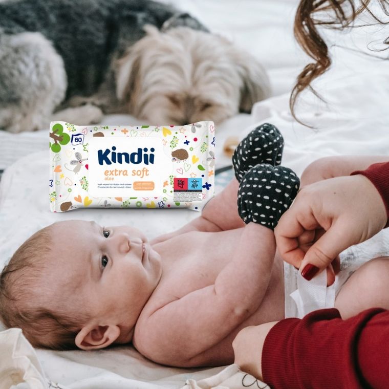 Kindii, Extra Soft Aloe, chusteczki dla niemowląt i dzieci, 12-60 szt.
