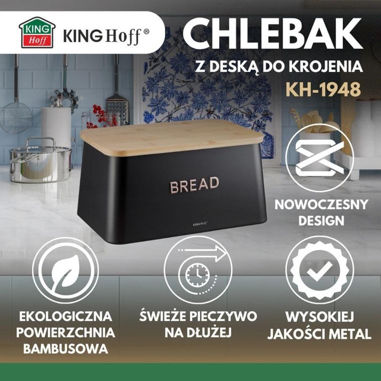 Kinghoff, chlebak z deską do krojenia, stalowy, KH-1948