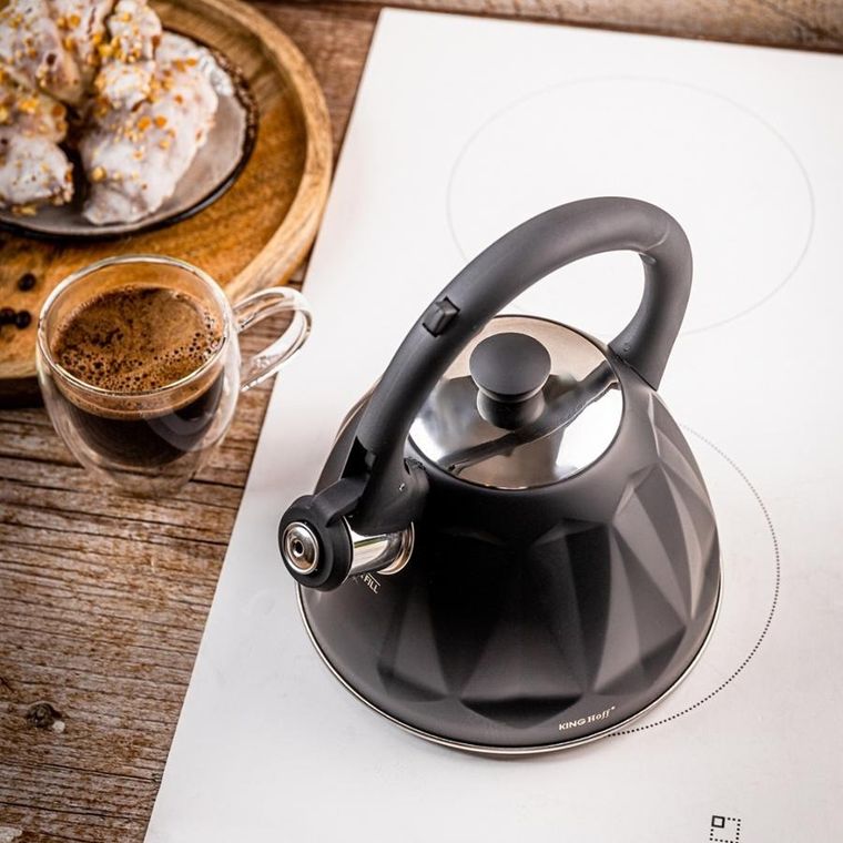 Kinghoff, czajnik z gwizdkiem, czarny mat, 2l, kh-1997