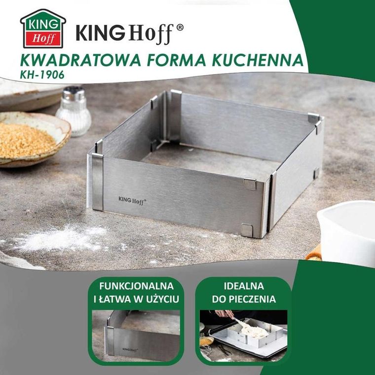 Kinghoff, forma regulowana, rant do ciast tortów, kwadratowa