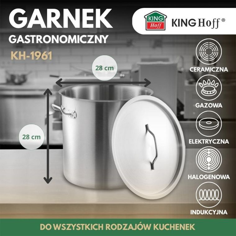 Kinghoff, garnek gastronomiczny z pokrywą, stalowy, 17l, KH-1961