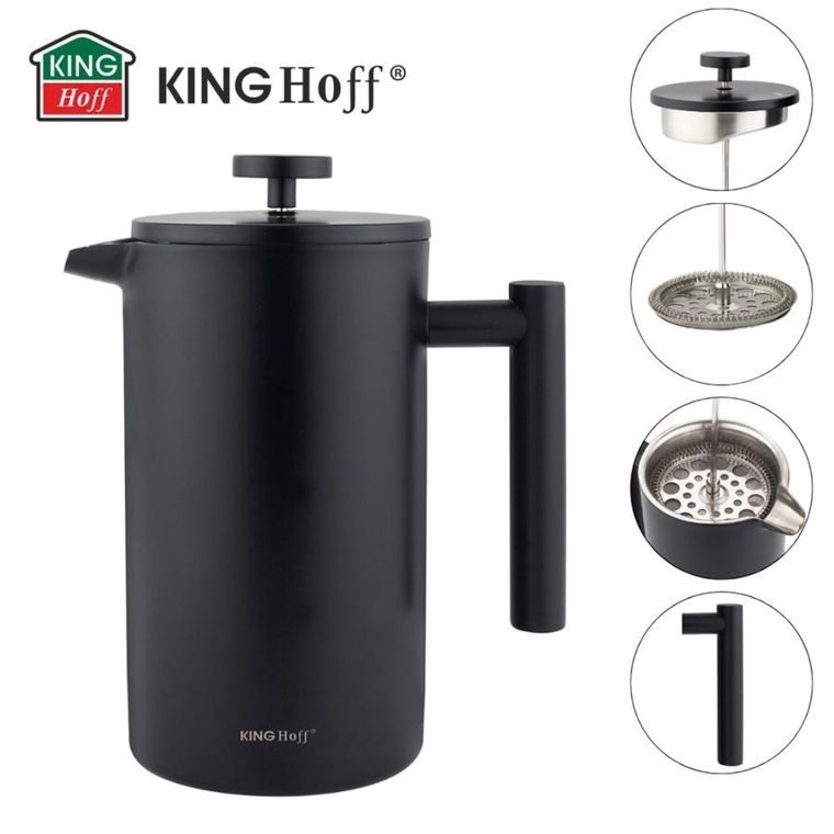 Kinghoff, stalowy zaparzacz tłokowy do kawy, herbaty, 1l, kh-1996