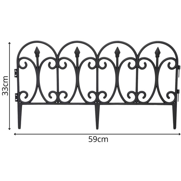 Kinzo, ogrodzenie ogrodowe, plastikowe, 4 panele, czarne, 33-59 cm