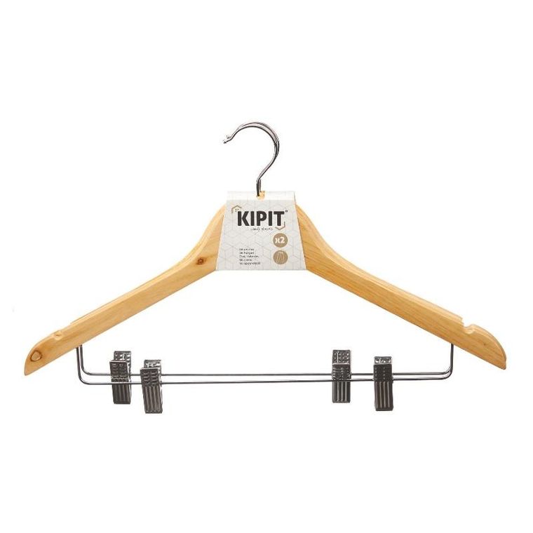 Kipit, Comfy Places, wieszaki drewniane do szafy z metalowymi klamerkami, 2 szt.