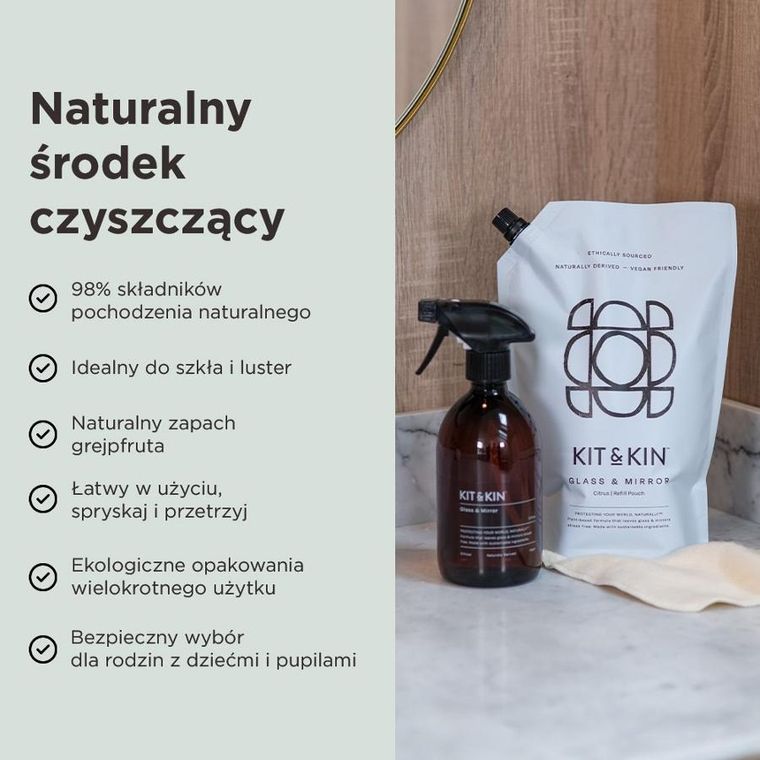 Kit & Kin, naturalny płyn do mycia szyb i luster, o zapachu grejpfruta, 500 ml