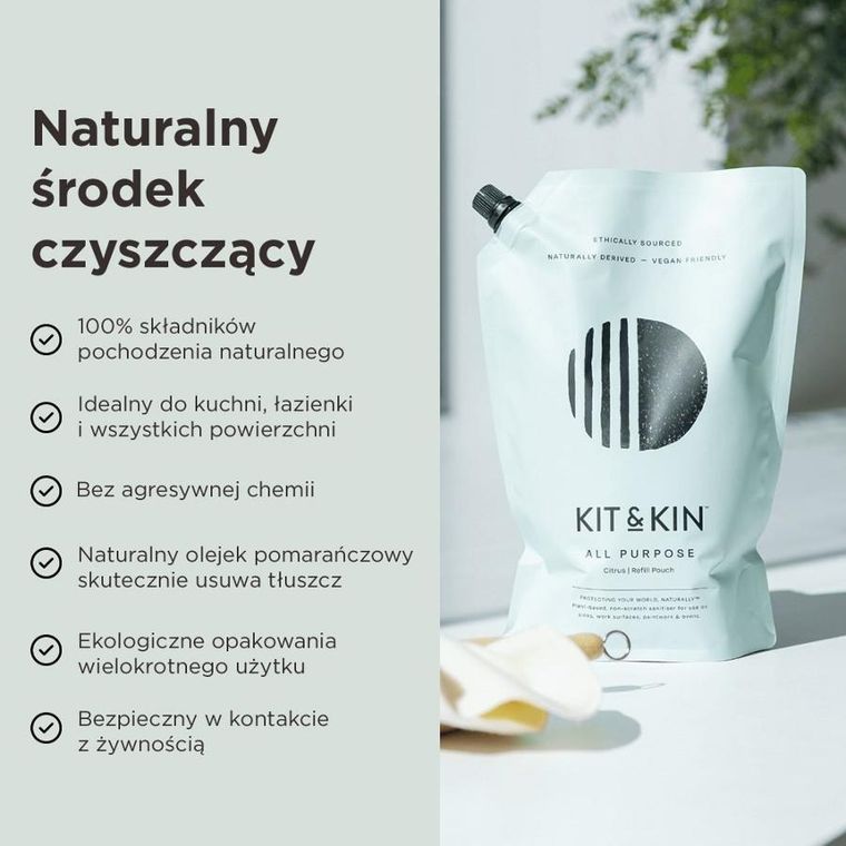Kit & Kin, naturalny uniwersalny płyn do sprzątania domu, o zapachu cytrusów, 1l