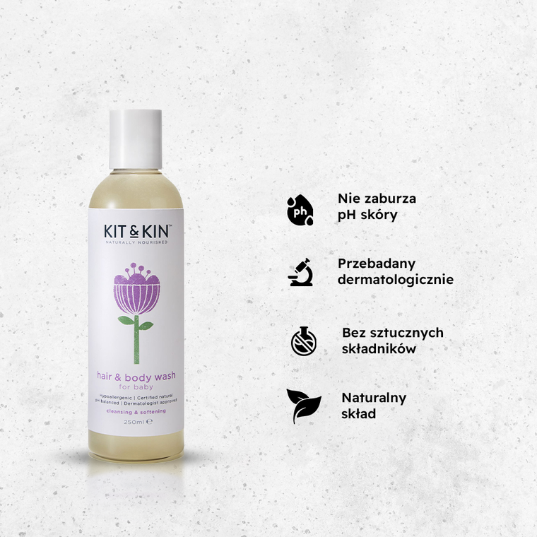 Kit and Kin, organiczny żel do mycia 2w1, do ciała i włosów maluszka, 250 ml