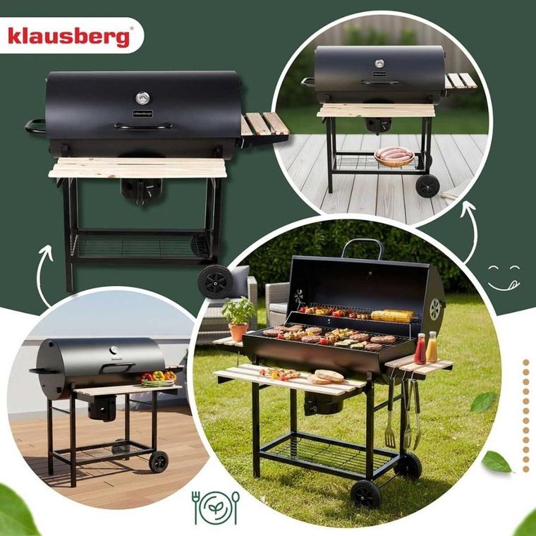 Klausberg, grill węglowy na kółkach z półkami, kb-9033