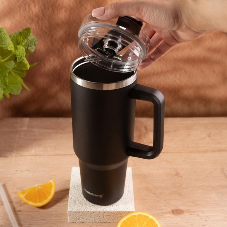 Klausberg, kubek termiczny, z rączką i słomką, stalowy, 1100 ml, kb-7942