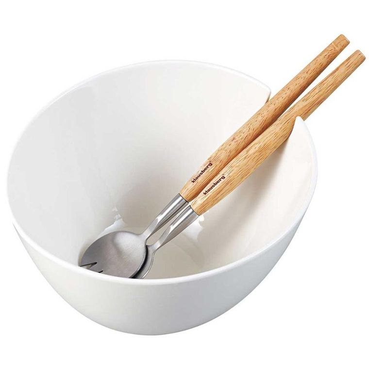 Klausberg, misa porcelanowa do sałat z przyborami, biała