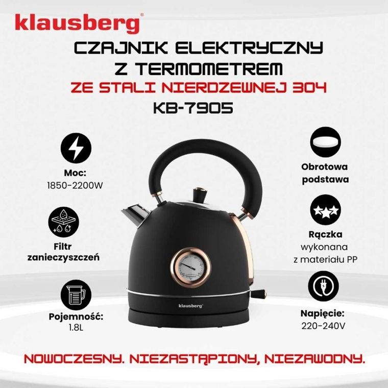 Klausberg, Retro, czajnik elektryczny z termometrem, 1,8l