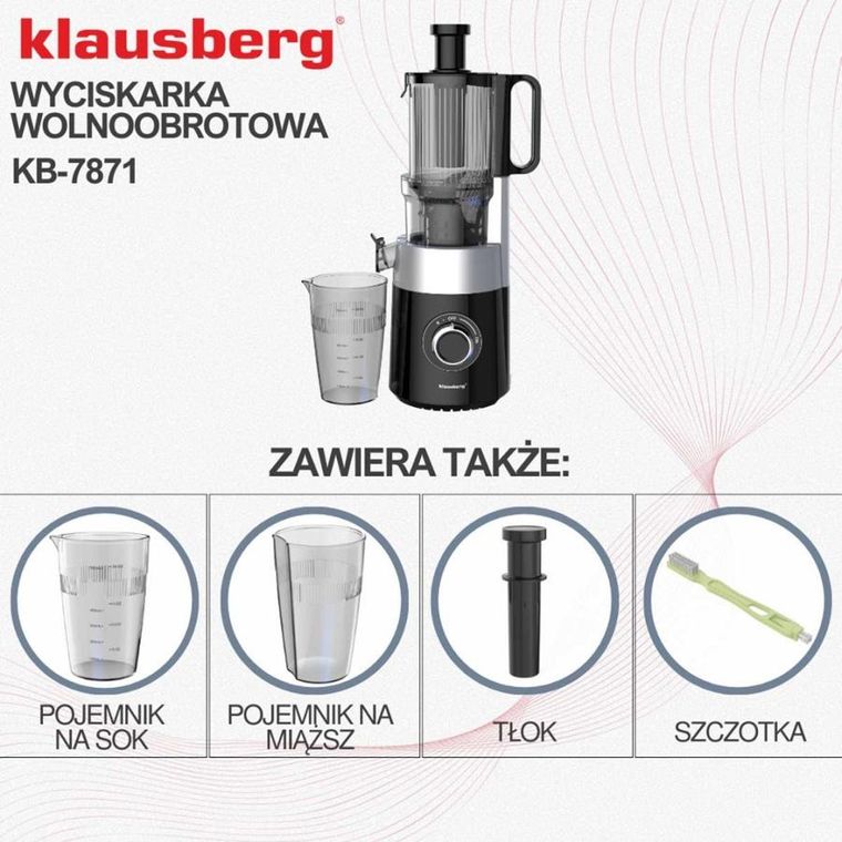 Klausberg, sokowirówka, wyciskarka wolnoobrotowa, pionowa, czarna, KB-7871