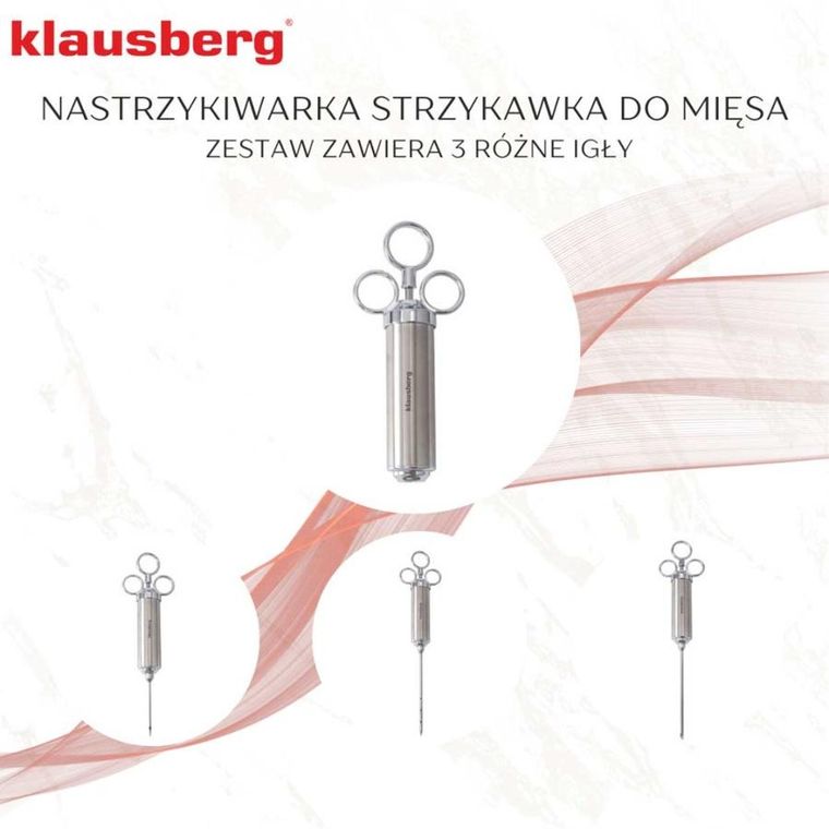 Klausberg, stalowa nastrzykiwarka do peklowania mięsa, 60 ml, KB-7842