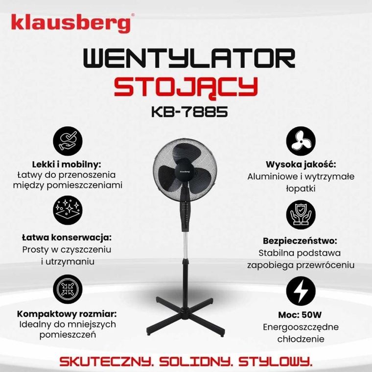 Klausberg, wentylator podłogowy z pilotem