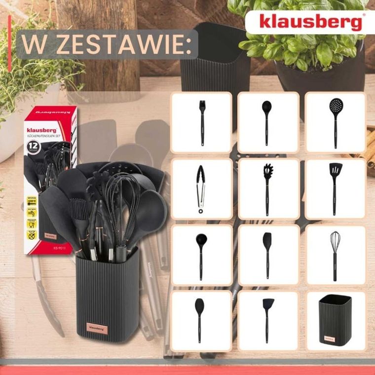 Klausberg, zestaw 12 silikonowych przyborów kuchennych w stojaku, kb-9011