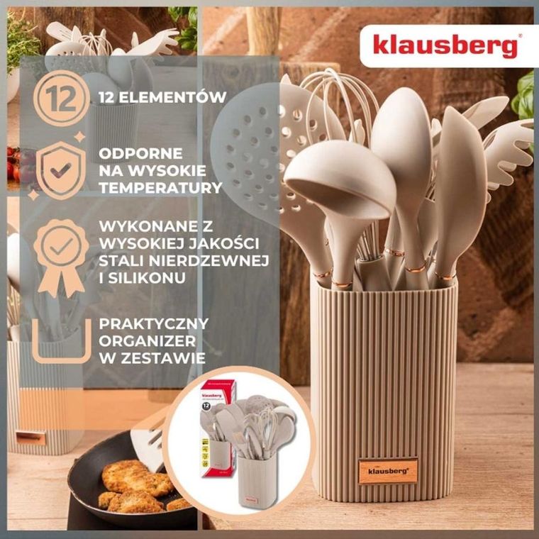 Klausberg, zestaw 12 silikonowych przyborów kuchennych w stojaku, kb-9012