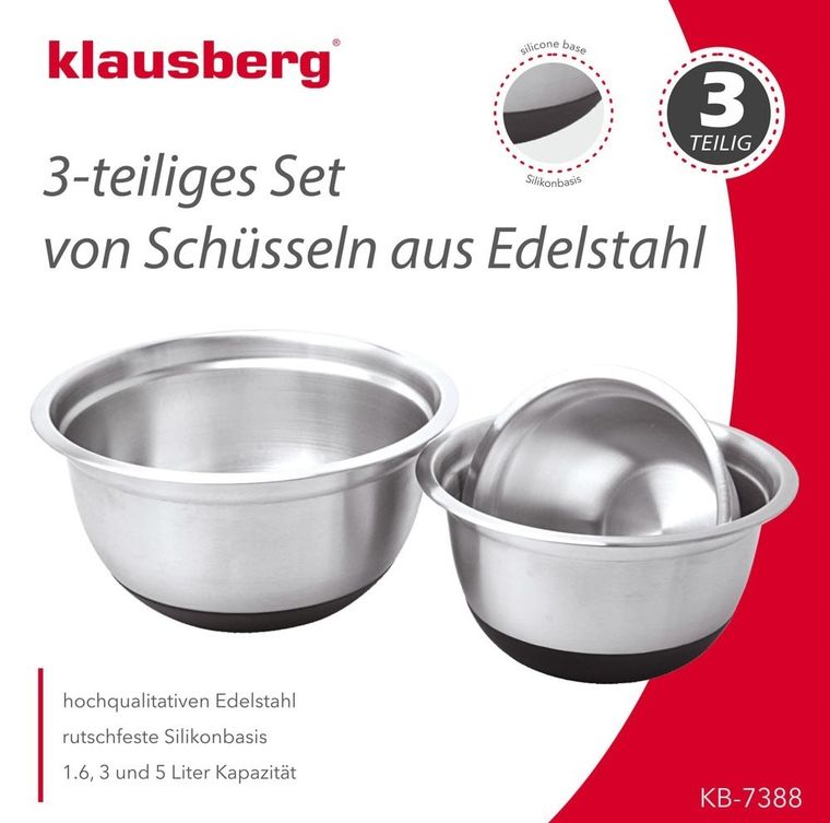 Klausberg, zestaw 3 misek stalowych z podstawą silikonową