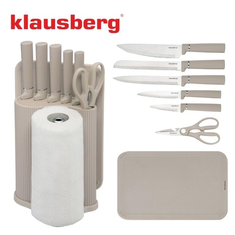 Klausberg, zestaw noży w stojaku z deską i chwytem na ręcznik, kb-7978
