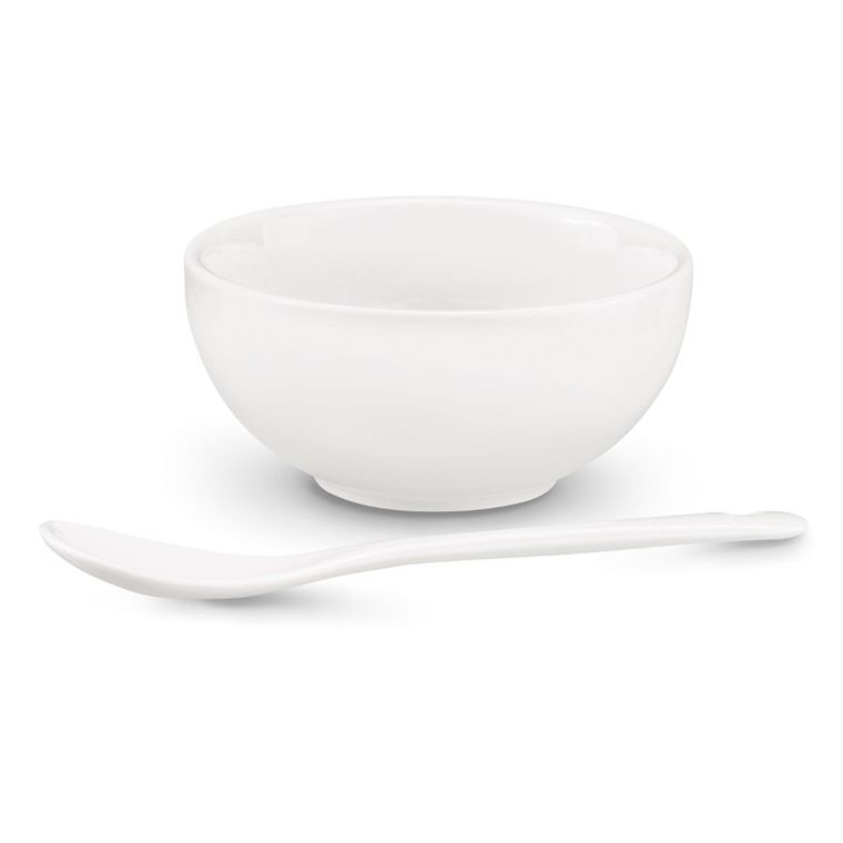 Könighoffer, miseczki do dipów na desce bambusowej z łyżeczkami, biały połysk, 3-150 ml