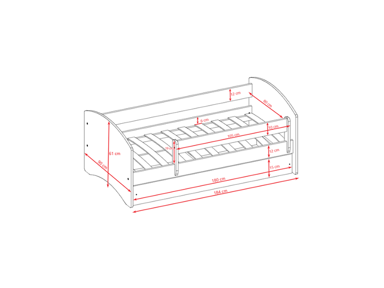 Kocot Kids, Babydreams, łóżko z szufladą i materacem, niebieskie, kot, 80-180 cm