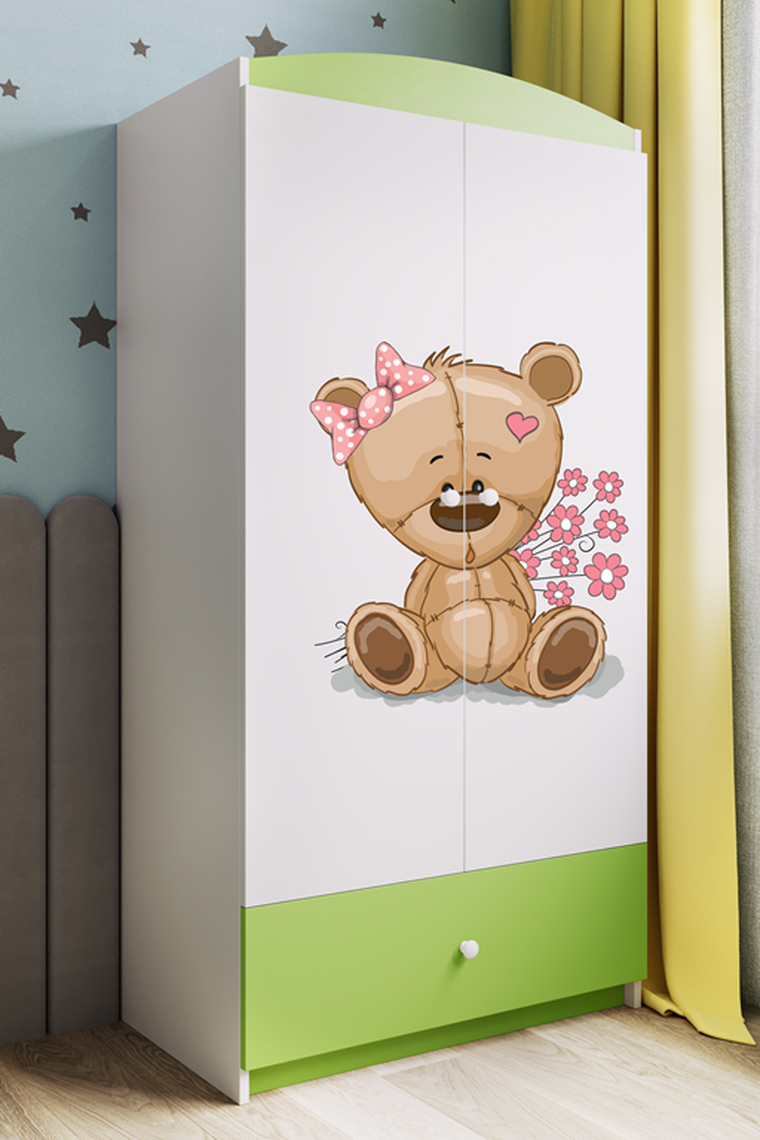 Kocot Kids, Babydreams, szafa, zielona, miś kwiatki, 181.2-52-90 cm