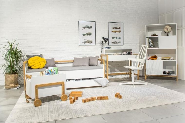 Kocot Kids, Victor, tapczan z szufladą i materacem, biały, 80-180 cm