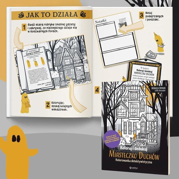 Koloruj i dedukuj. Miasteczko Duchów. Kolorowanka detektywistyczna