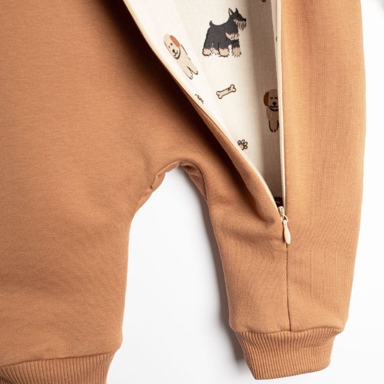 Kombinezon przejściowy chłopięcy z kapturem, jasnobrązowy, Nicol