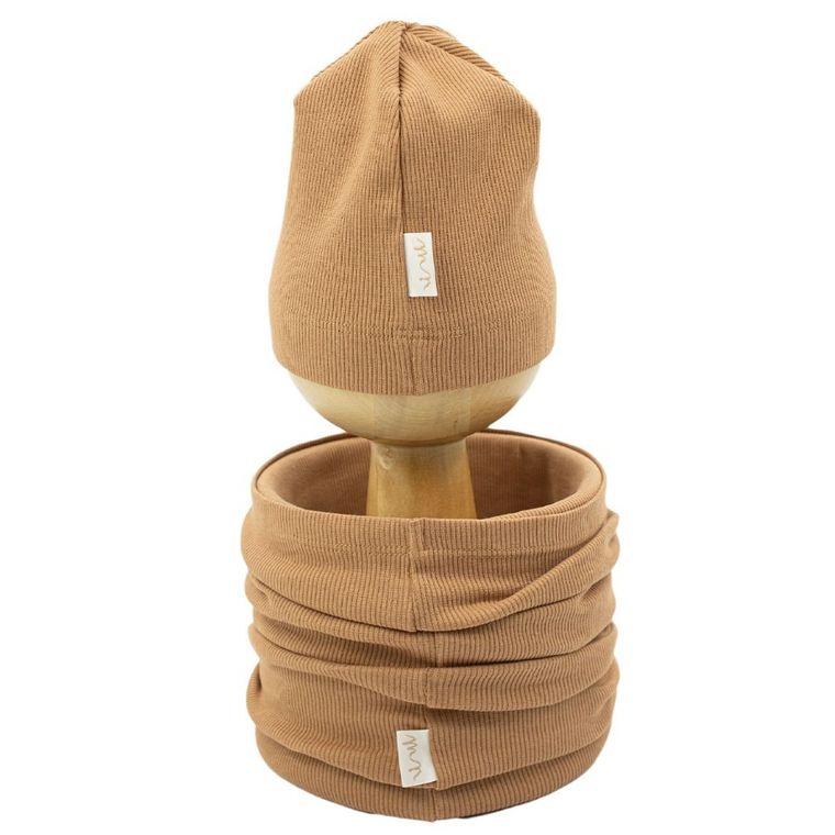 Komplet chłopięcy, Czapka, Komin, beżowy, Nicol