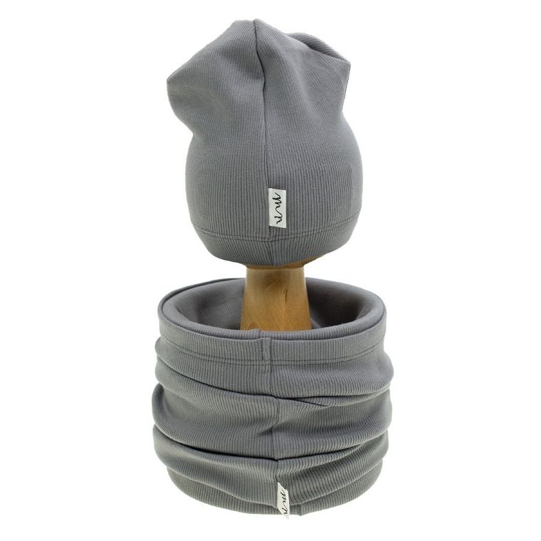 Komplet chłopięcy, Czapka, Komin, szary, Nicol